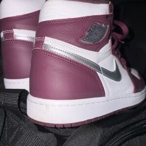 Air Jordan High Top Burgundy and White Sneakers